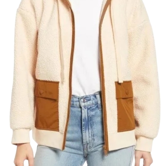 Madewell zip small oversized jacket brown and tan - Picture 3 of 9